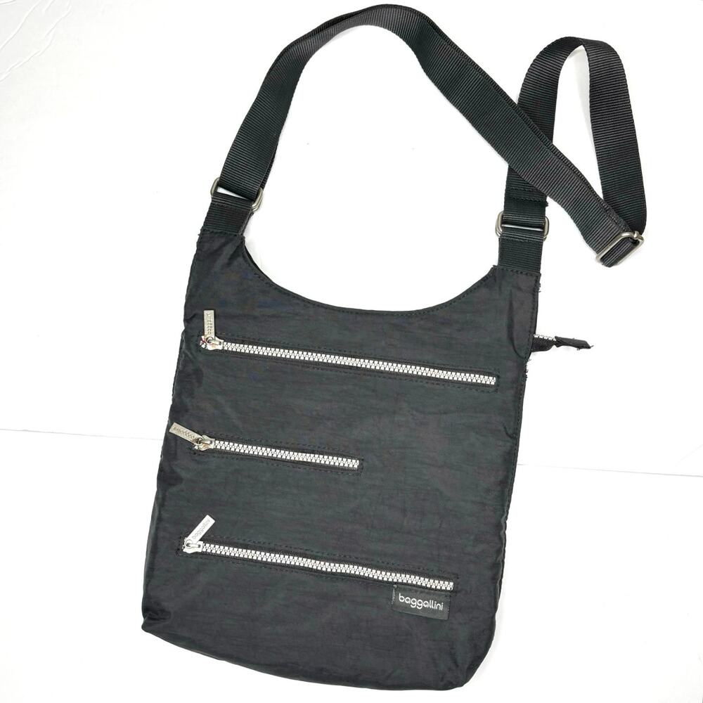 Baggallini Highway Bagg Crossbody Purse Gray Travel Shoulder Bag 3 Triple Zipper
